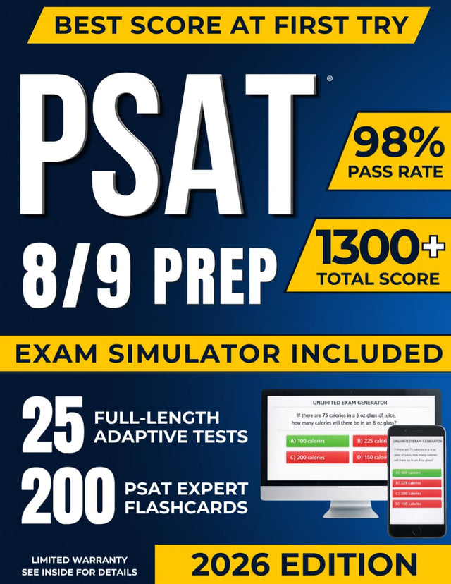 PSAT 8/9 Test Prep: The Most Complete Study Guide Including our Advanced Exam Simulator Platform, 25 Full-Length Practice Tests, and 200 Flashcards to Build a Strong Foundation for High School Success