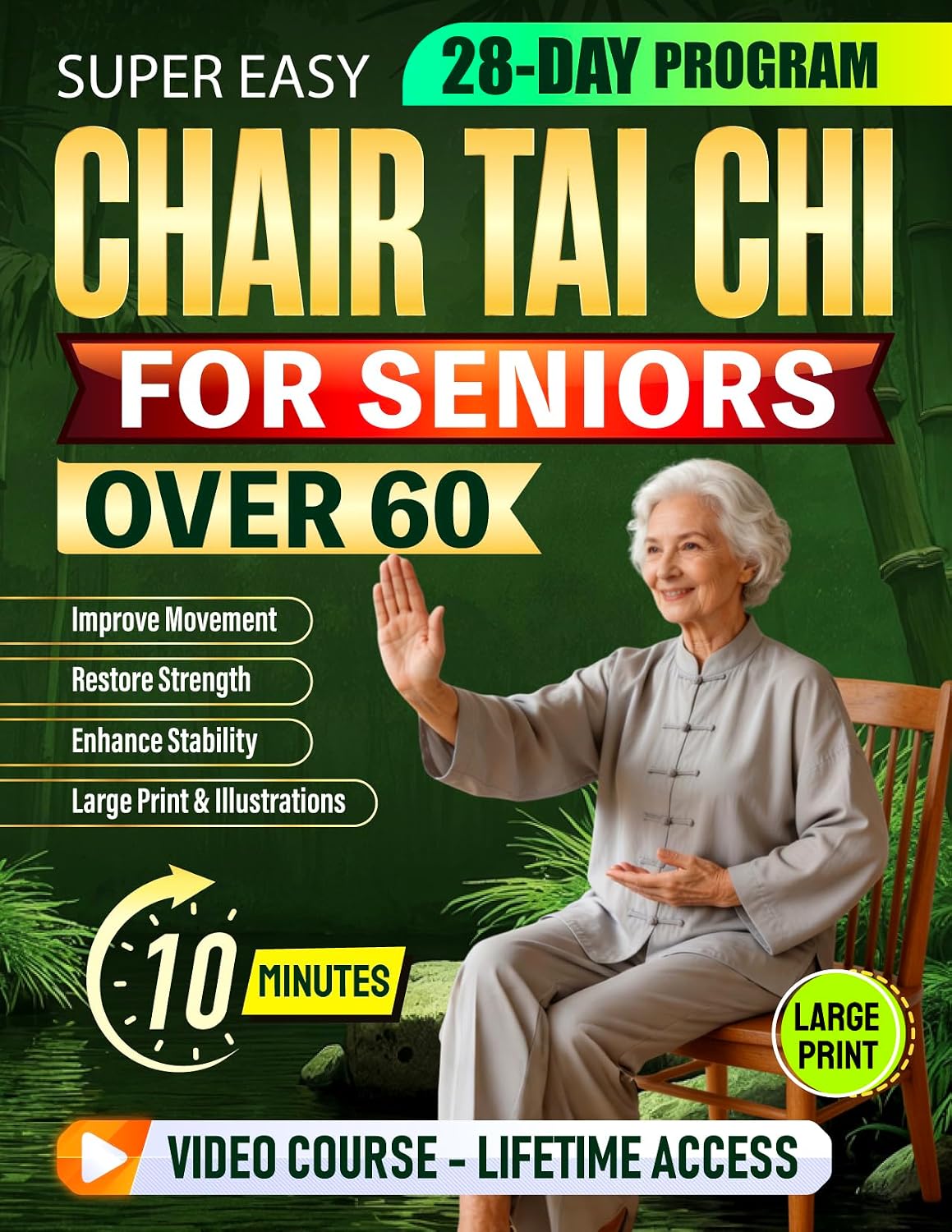 Super Easy Chair Tai Chi for Seniors Over 60: Relaxing 10-Minute Daily Seated Flows to Improve Movement, Restore Strength, Enhance Stability | Large Print, Illustrations & Video Tutorials
