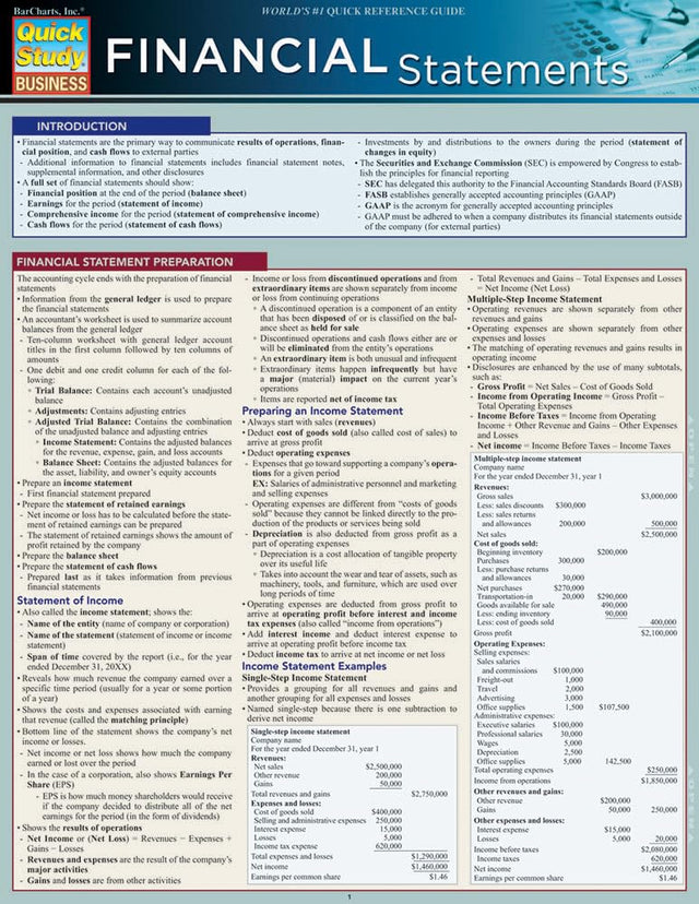 Financial Statements: QuickStudy Laminated Reference Guide (Quick Study Business)