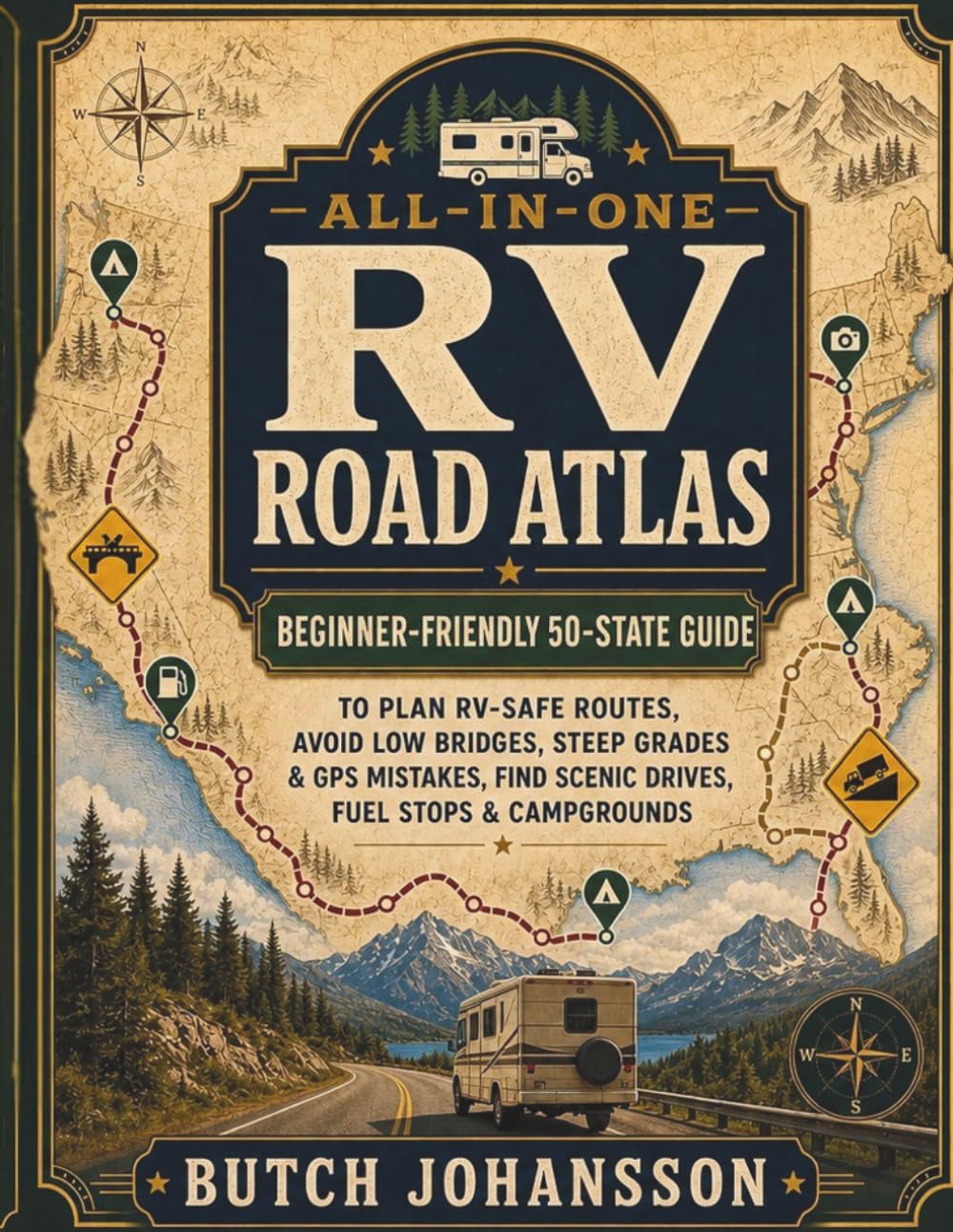 All-in-One RV Road Atlas: Beginner-Friendly 50-State Guide to Plan RV-Safe Routes, Avoid Low Bridges, Steep Grades & GPS Mistakes, Find Scenic Drives, Fuel Stops & Campgrounds