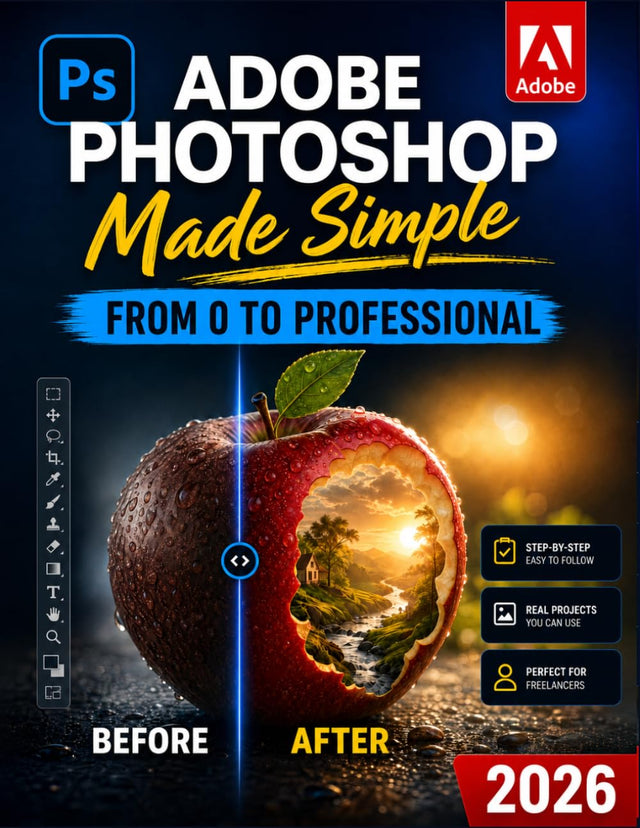 Adobe Photoshop Made Simple: From 0 to Professional | A Step-by-Step Guide to Real Graphic Projects for Social Media, Marketing, and Freelancing