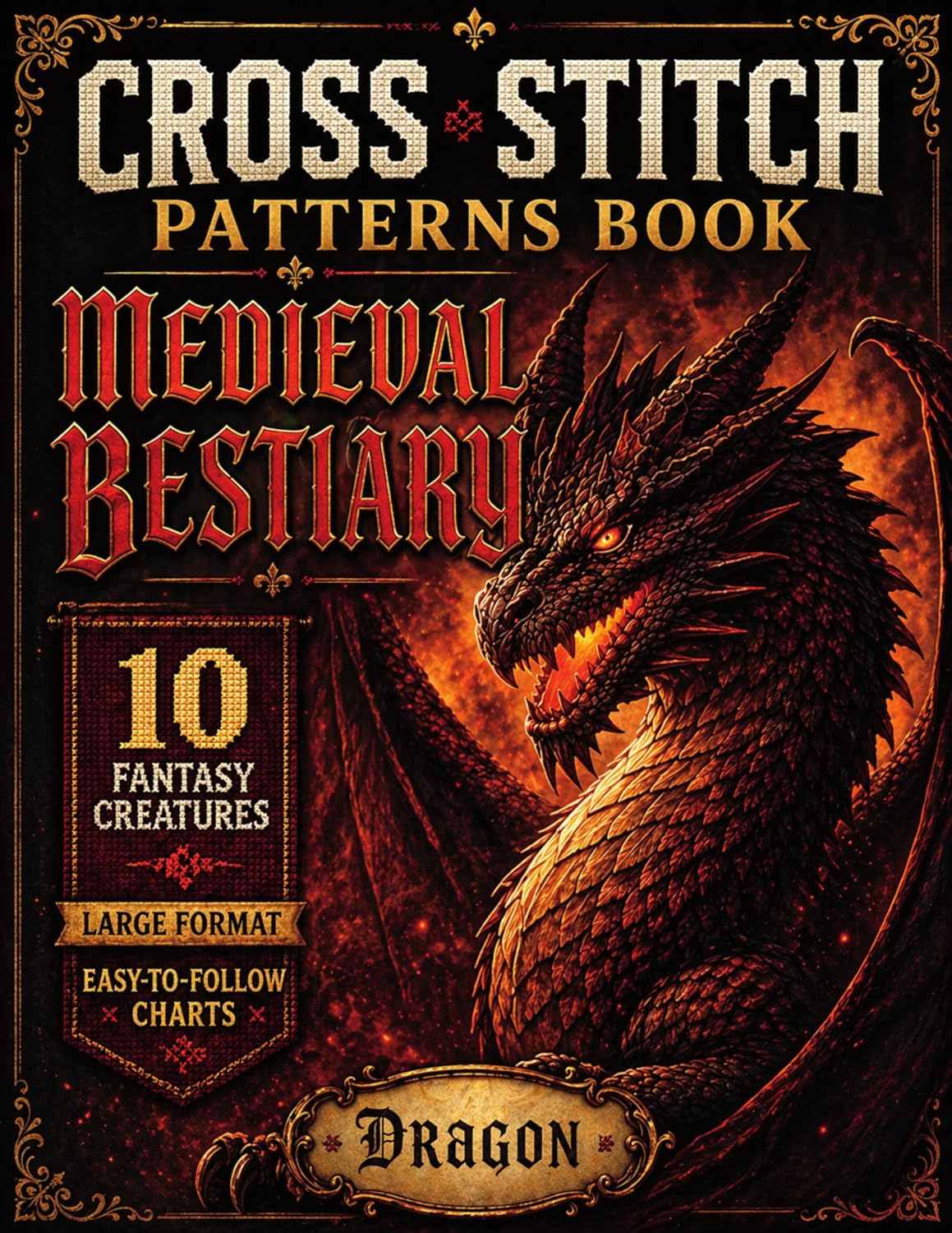 Cross Stitch Patterns: Medieval Bestiary: 10 Fantasy Creatures, Large-Format Charts & a Secret Bonus Pattern — QR Code Download Included (The Threadbound Chronicles Book 1)