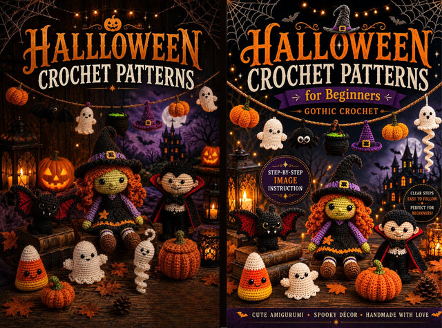 Halloween Crochet Pattern Book For Beginners: Easy Amigurumi & Halloween Decor Patterns to Crochet Candy Corn, Bats, Witch Hats, Garlands, Vampire Dolls, Witch Dolls, and Gothic Crochet Project