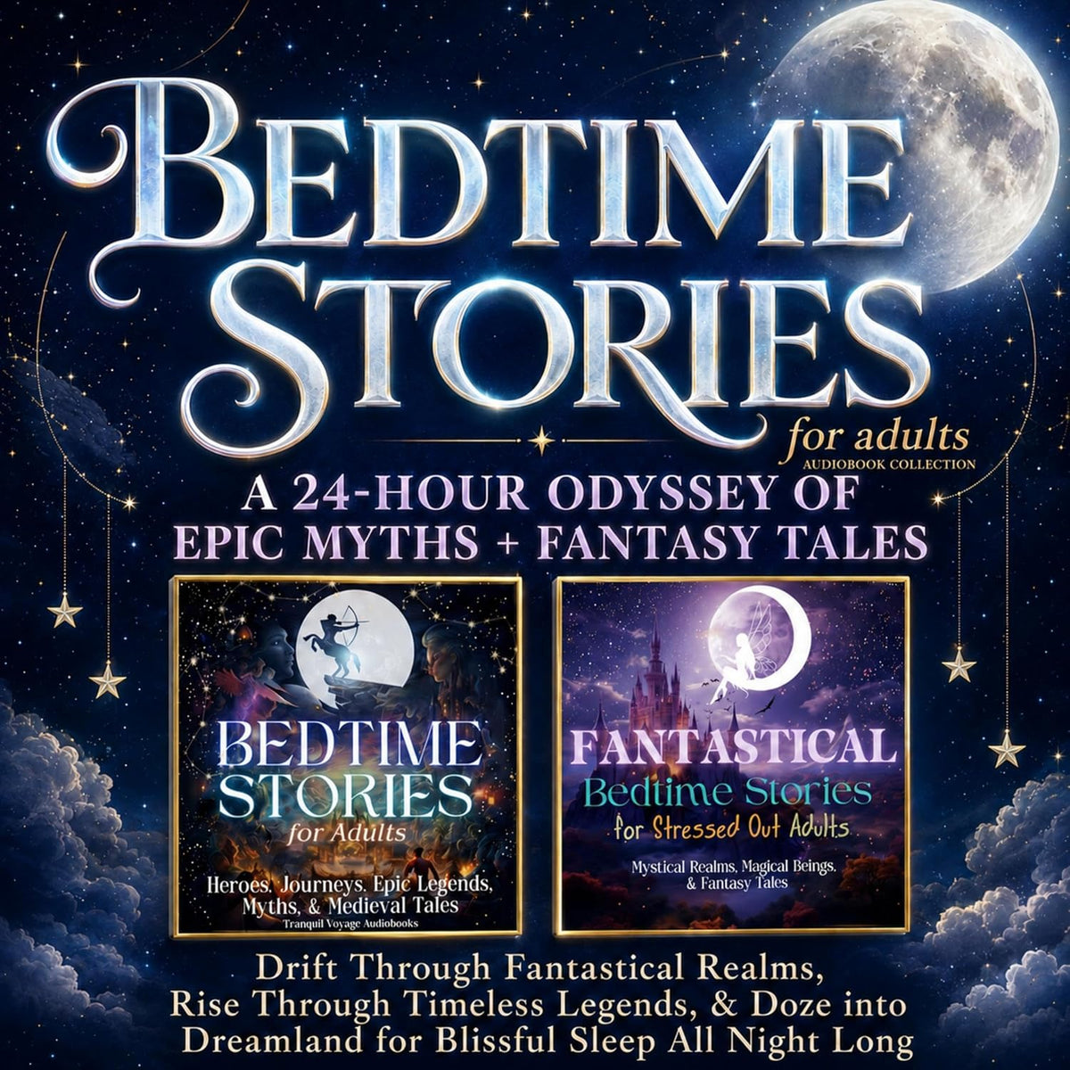 Bedtime Stories for Adults: A 24-Hour Odyssey of Epic Myths + Fantasy Tales: Drift Through Fantastical Realms, Rise Through Timeless Legends, & Doze into Dreamland for Blissful Sleep All Night Long